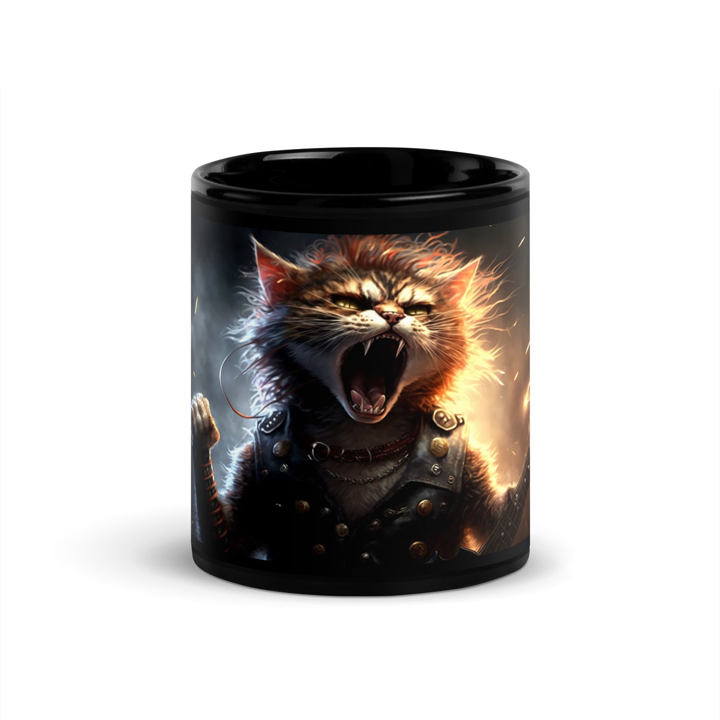 CATERWAULING!!!   Heavy Metal Cat!  Black Glossy Mug