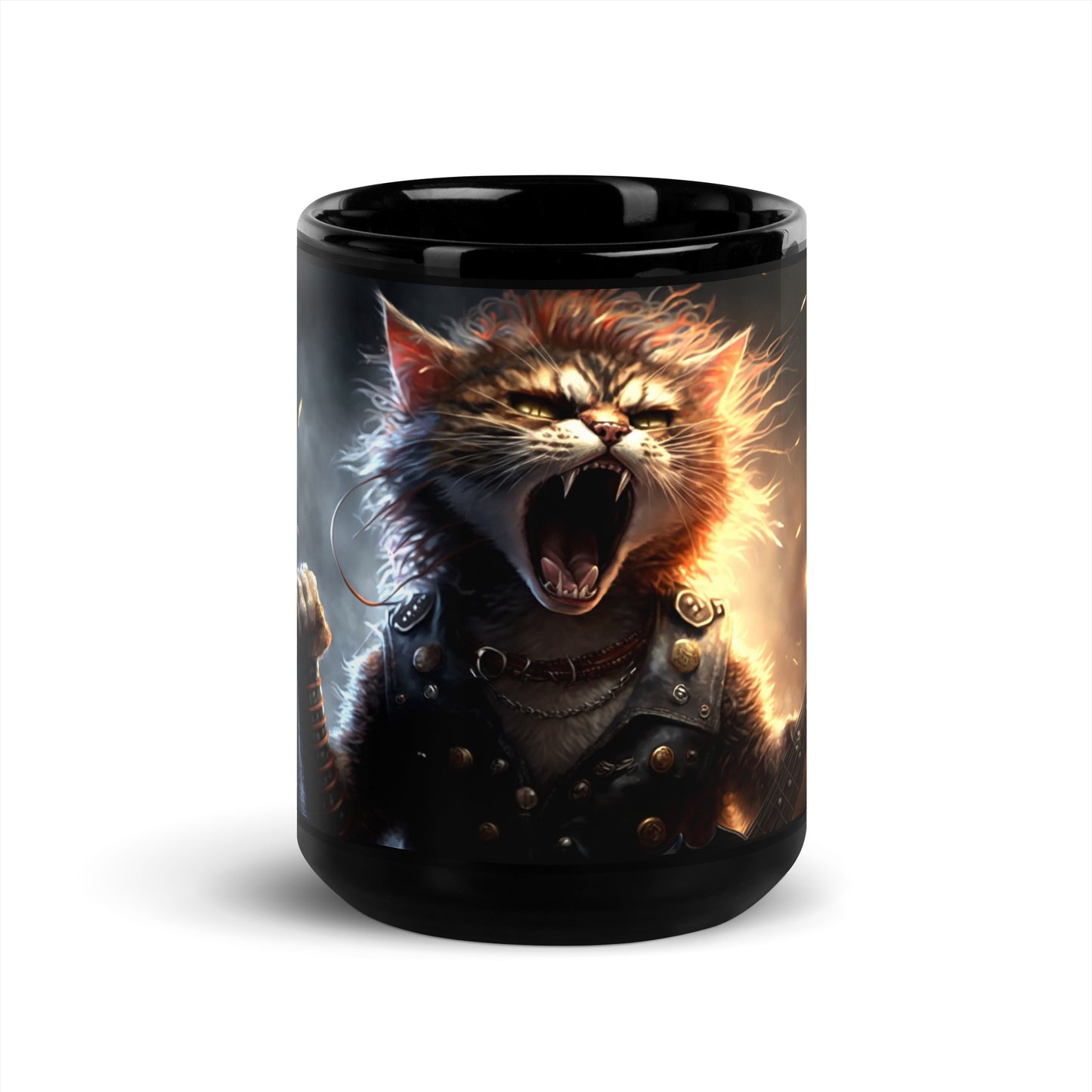 CATERWAULING!!!   Heavy Metal Cat!  Black Glossy Mug